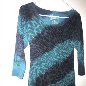 Glima - Animal Print Black & Green Tunic. Medium.